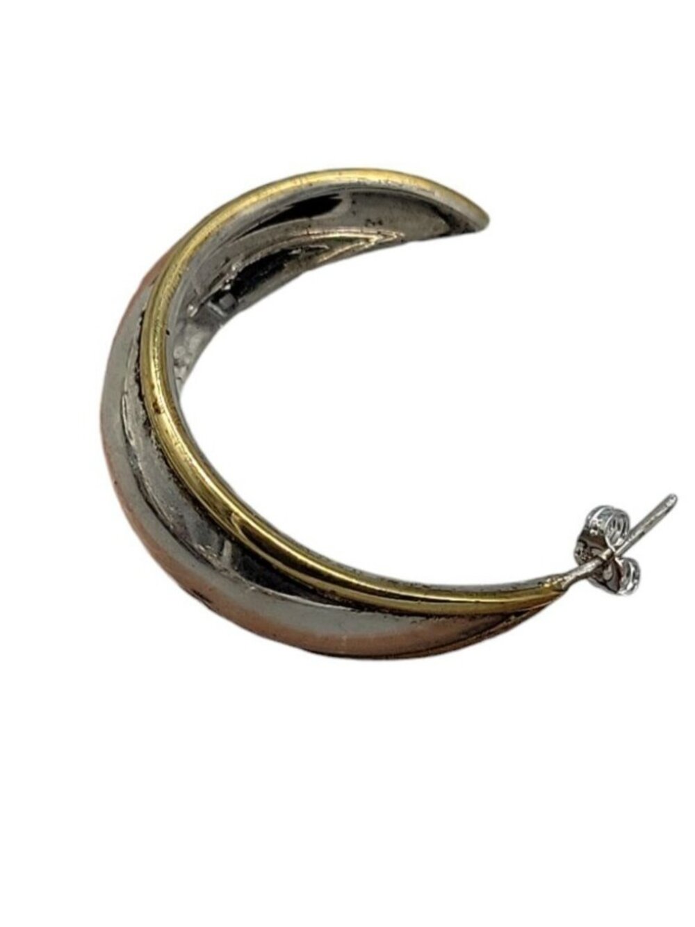 TB 107 Sterling Silver Post Earrings Chunky Half Hoop Mexico Gold Outline - Picture 13 of 16